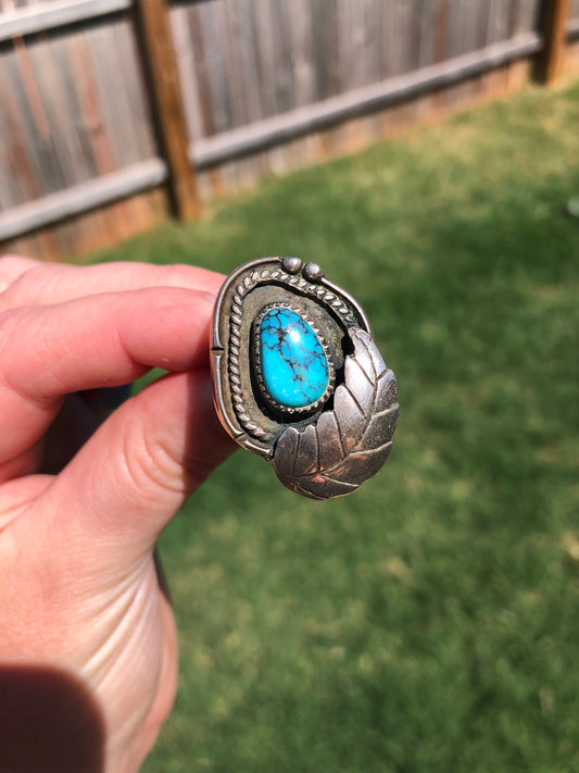 Large Vintage Sterling Silver Turquoise Ring