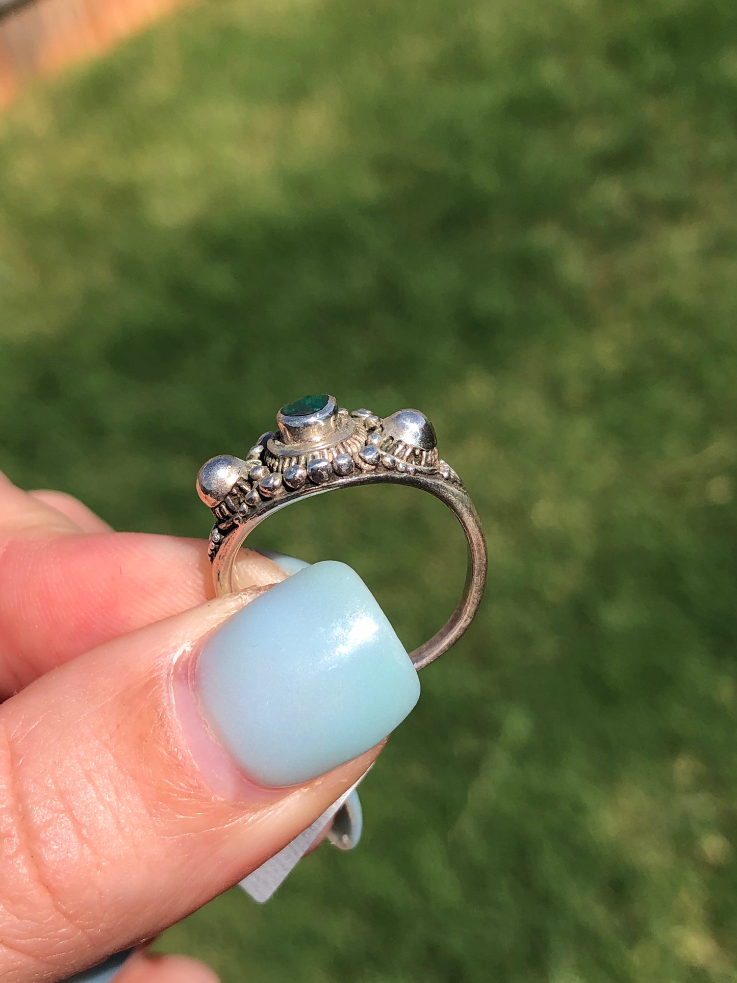Vintage Sterling Silver Green Stone Ring