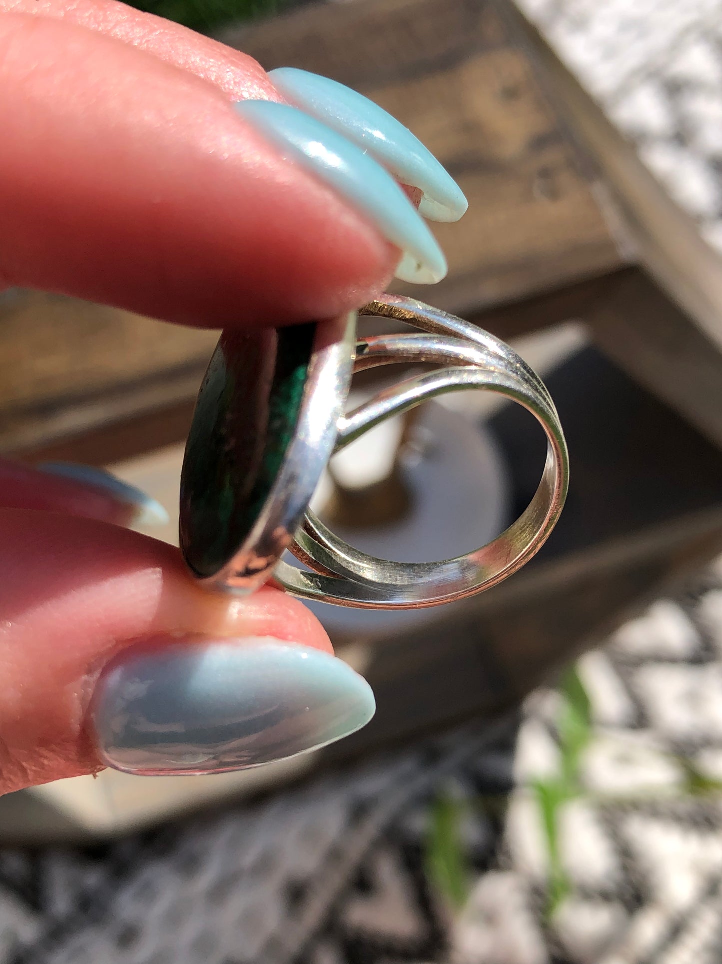 Silver Green Agate Ring