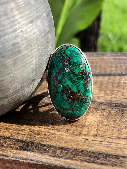 Silver Green Agate Ring