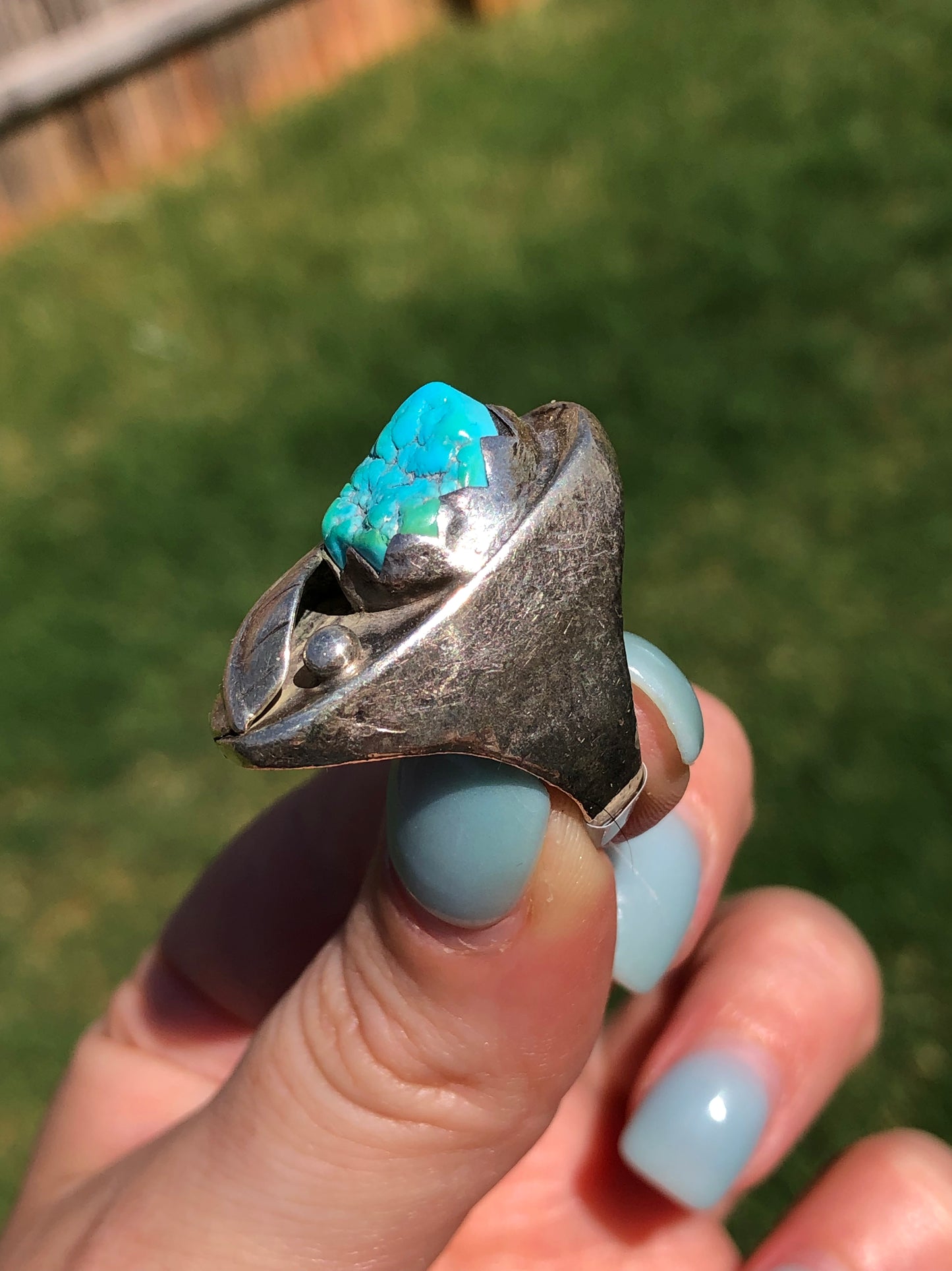 Large Vintage Sterling Silver Raw Turquoise Ring