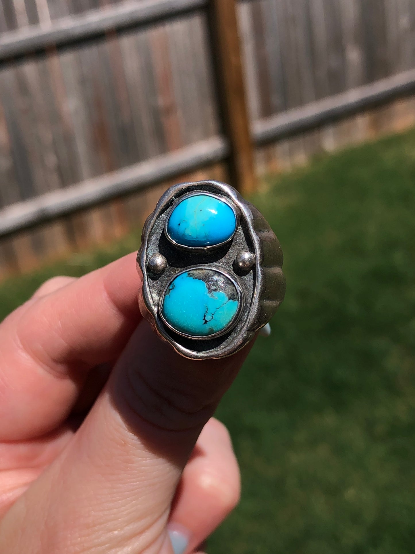 Large Vintage Sterling Silver Turquoise Ring