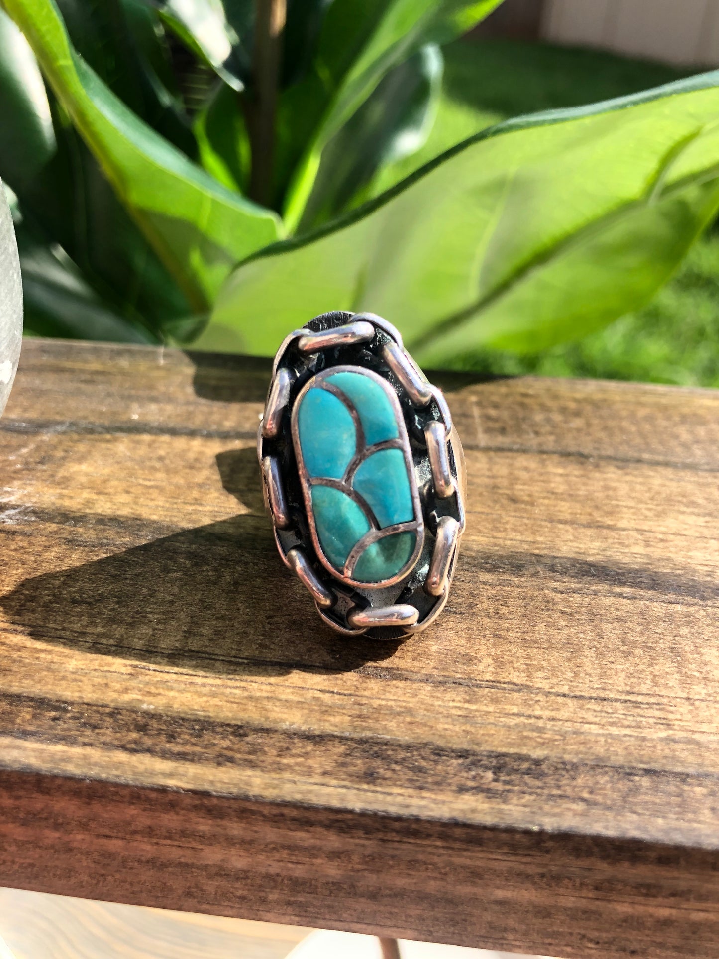 Sterling Turquoise Chain Link Ring
