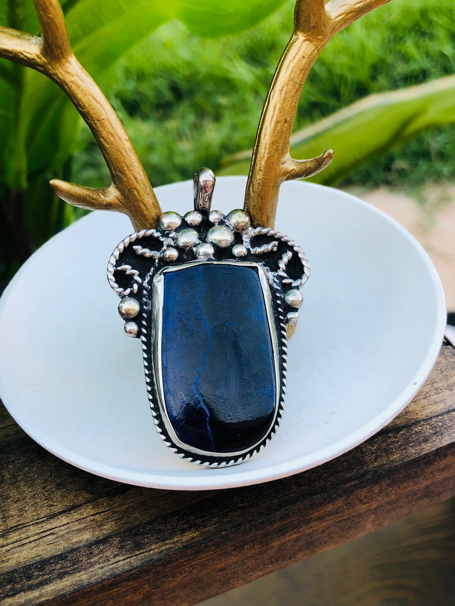 Vintage Sterling Silver Agate Pendant