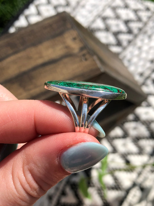 Silver Green Agate Ring