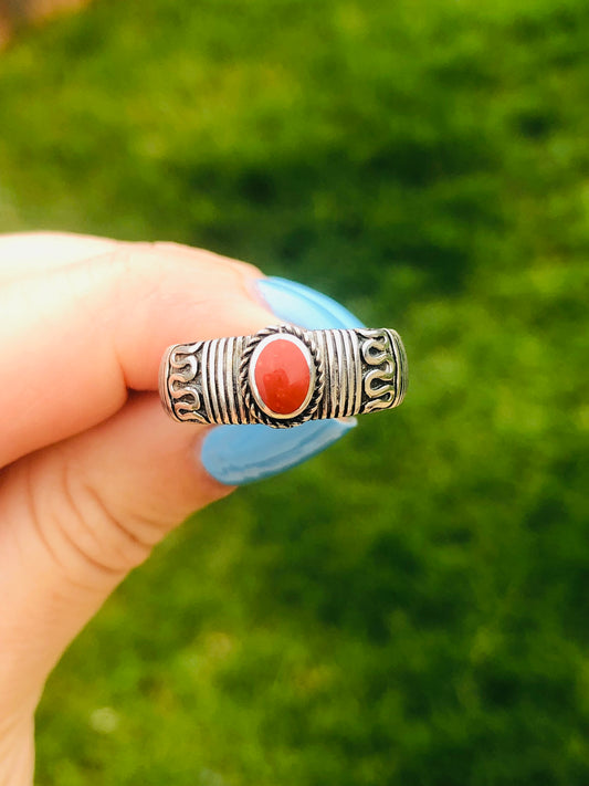 Vintage Sterling Silver Coral Ring