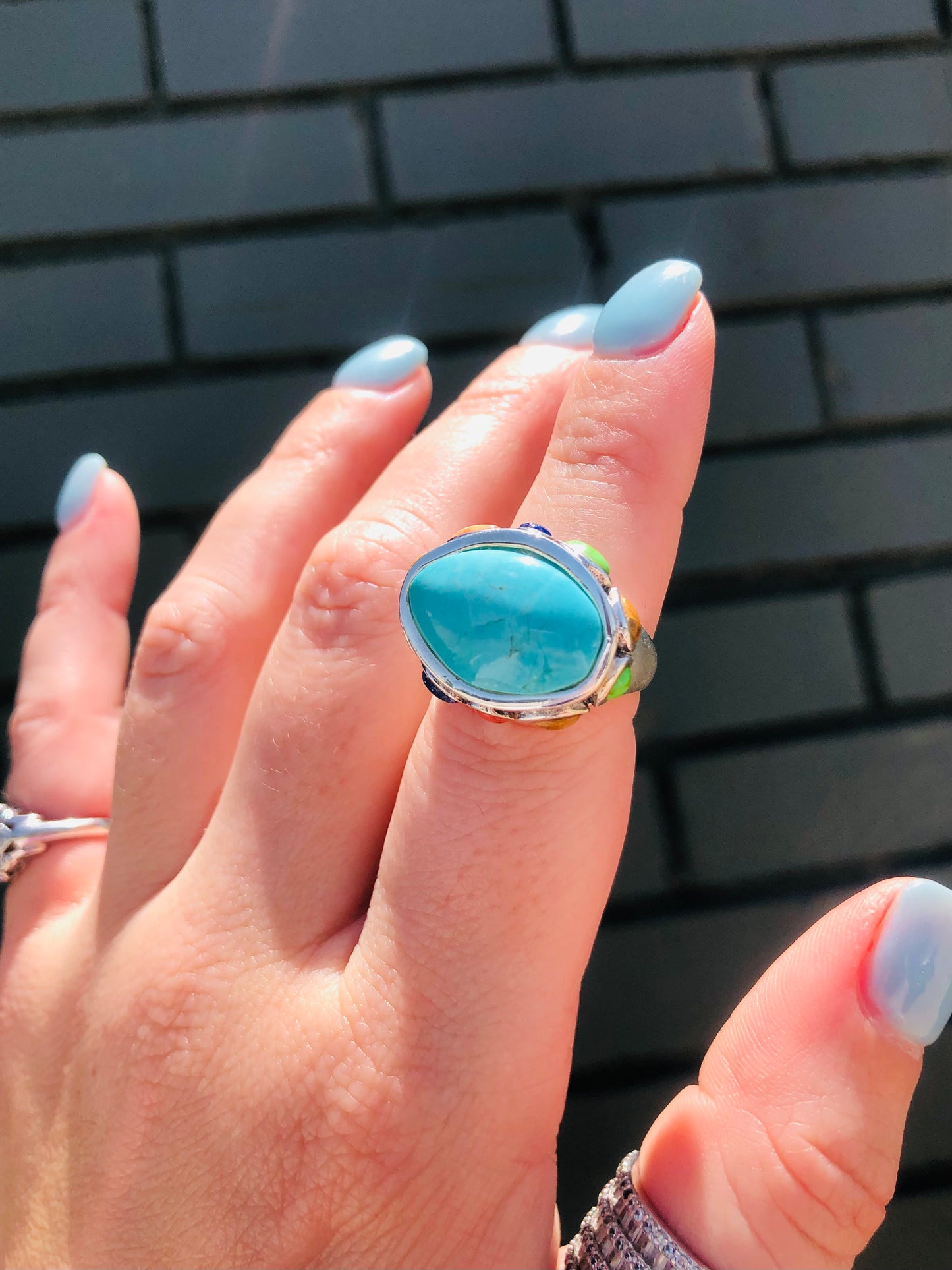 Santa Fe Sterling Multi Turquoise Stone Ring