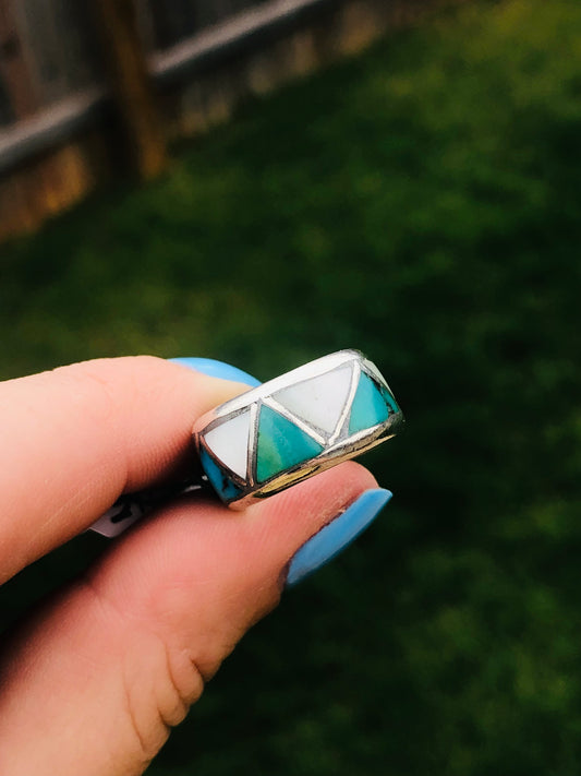 Eternity Sterling Silver Mother of Pearl and Turquoise Ring