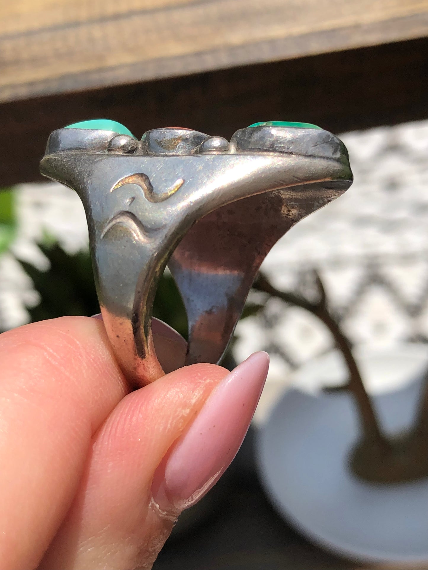 Sterling Coral and Turquoise Ring