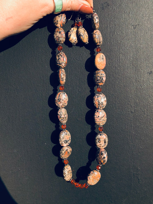 Sterling Ocean Jasper Necklace and Earring Set