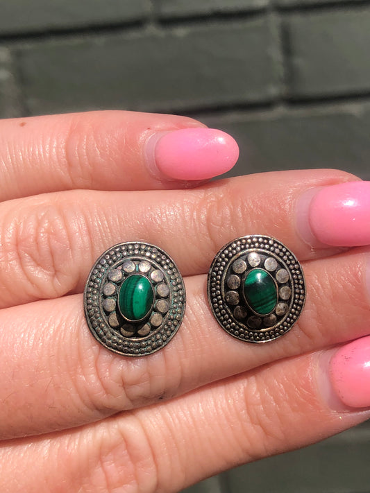 Sterling Malachite Stud Earrings
