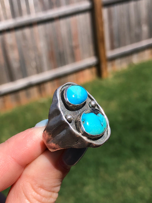 Large Vintage Sterling Silver Turquoise Ring