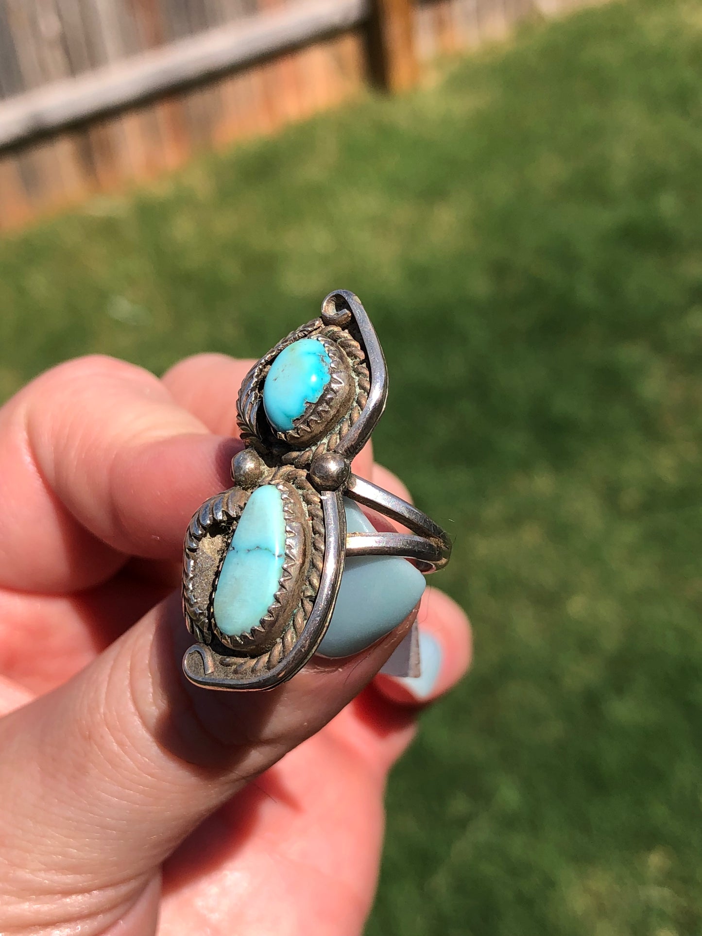 Vintage Sterling Silver Turquoise Signed Ring