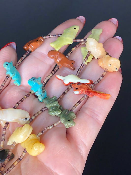 Vintage Hand-Carved Animal Stone Fetish Necklace