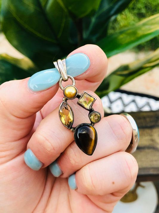Sterling Silver Citrine and Tigers Eye Pendant