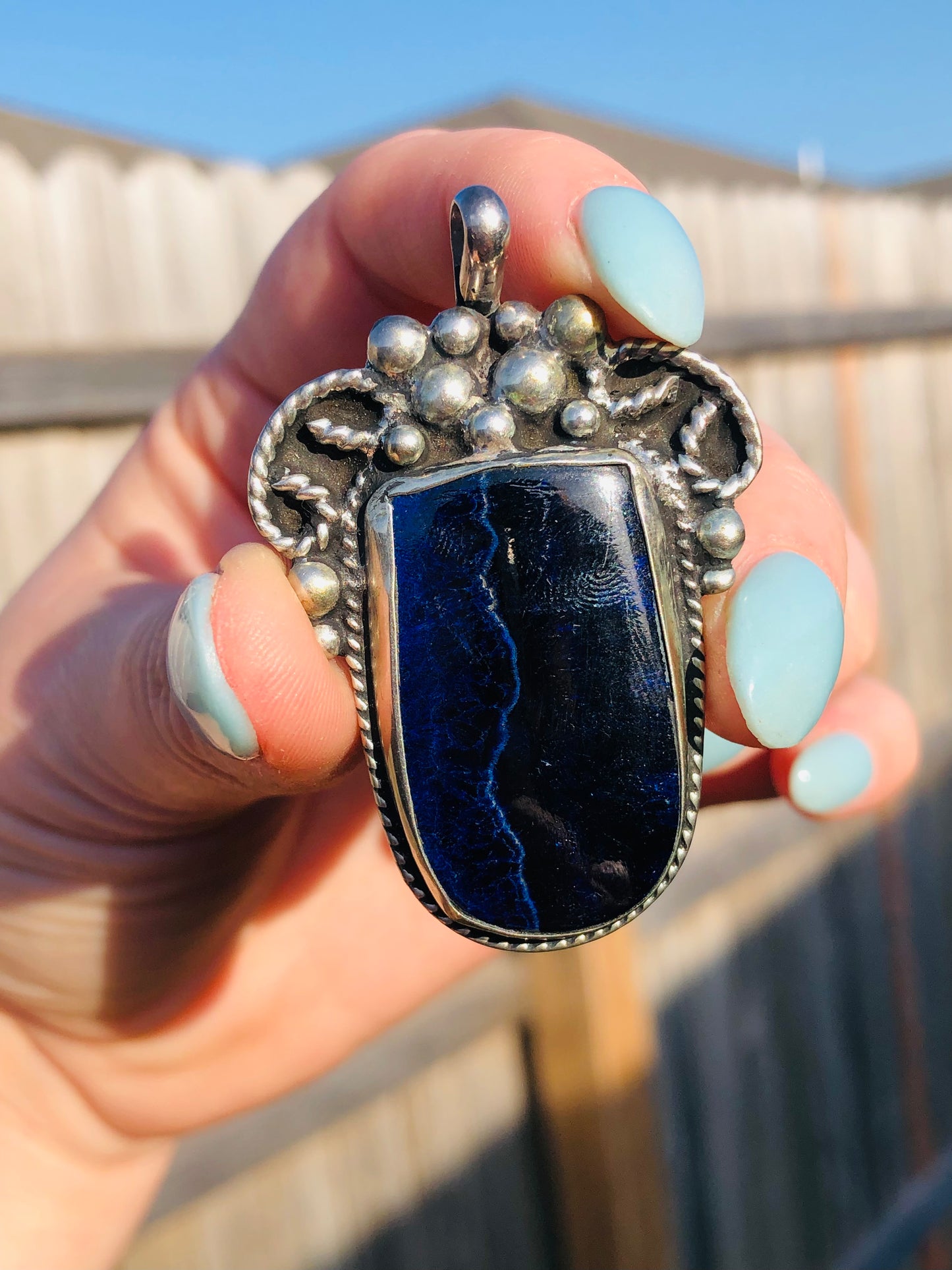 Vintage Sterling Silver Agate Pendant