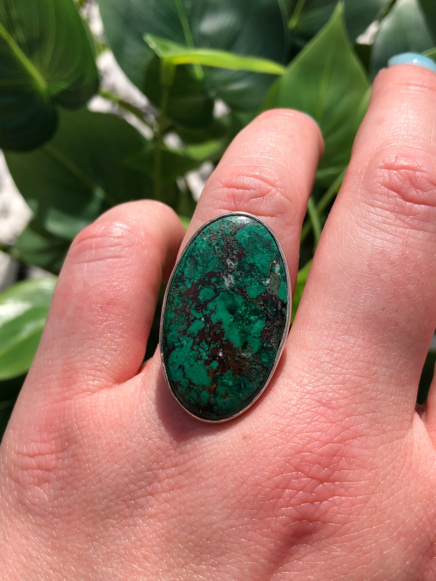 Silver Green Agate Ring