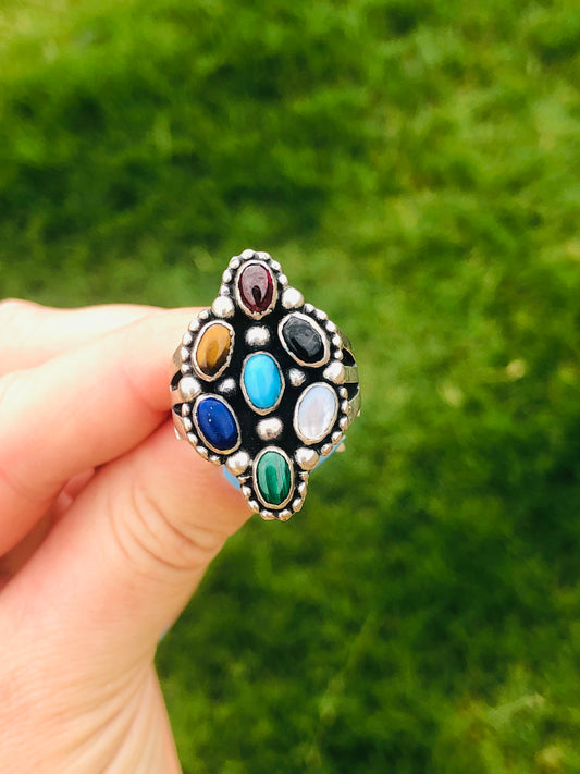 Awesome Vintage Sterling Silver Multi-Stone Ring