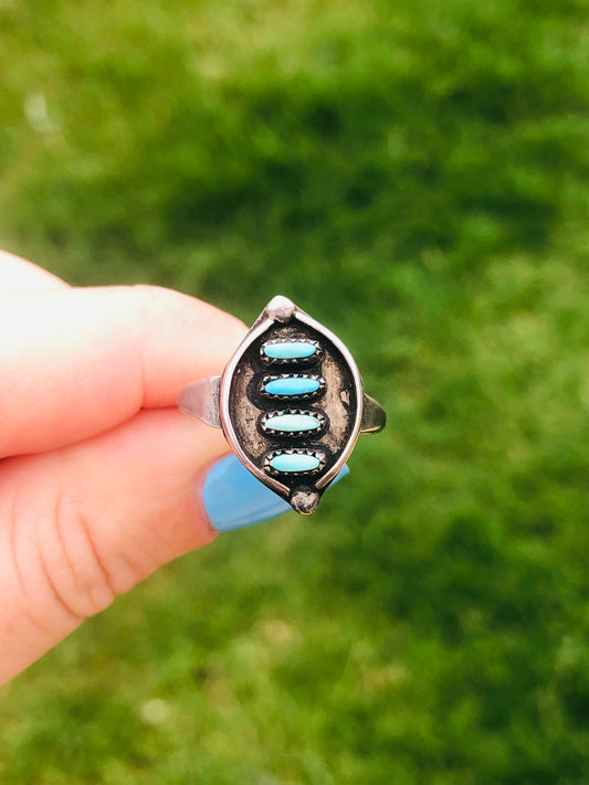 Old Pawn Vintage Sterling Silver Turquoise Zuni Ring