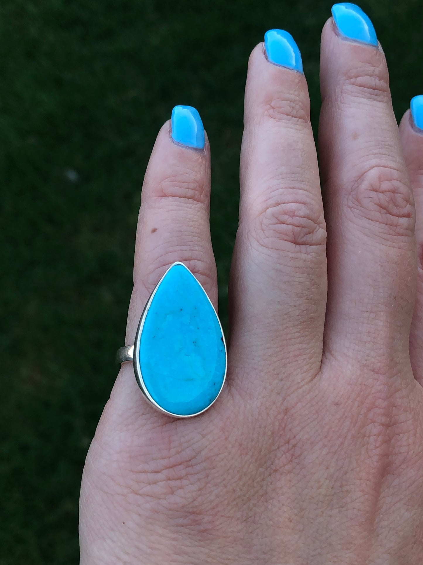 New Sterling Pear Turquoise Adjustable Ring