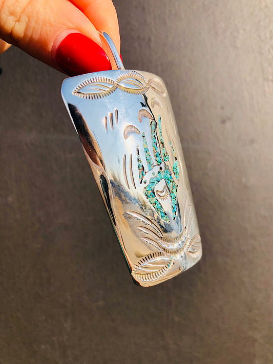 Vintage Sterling Turquoise Bear Claw Enhancer Pendant