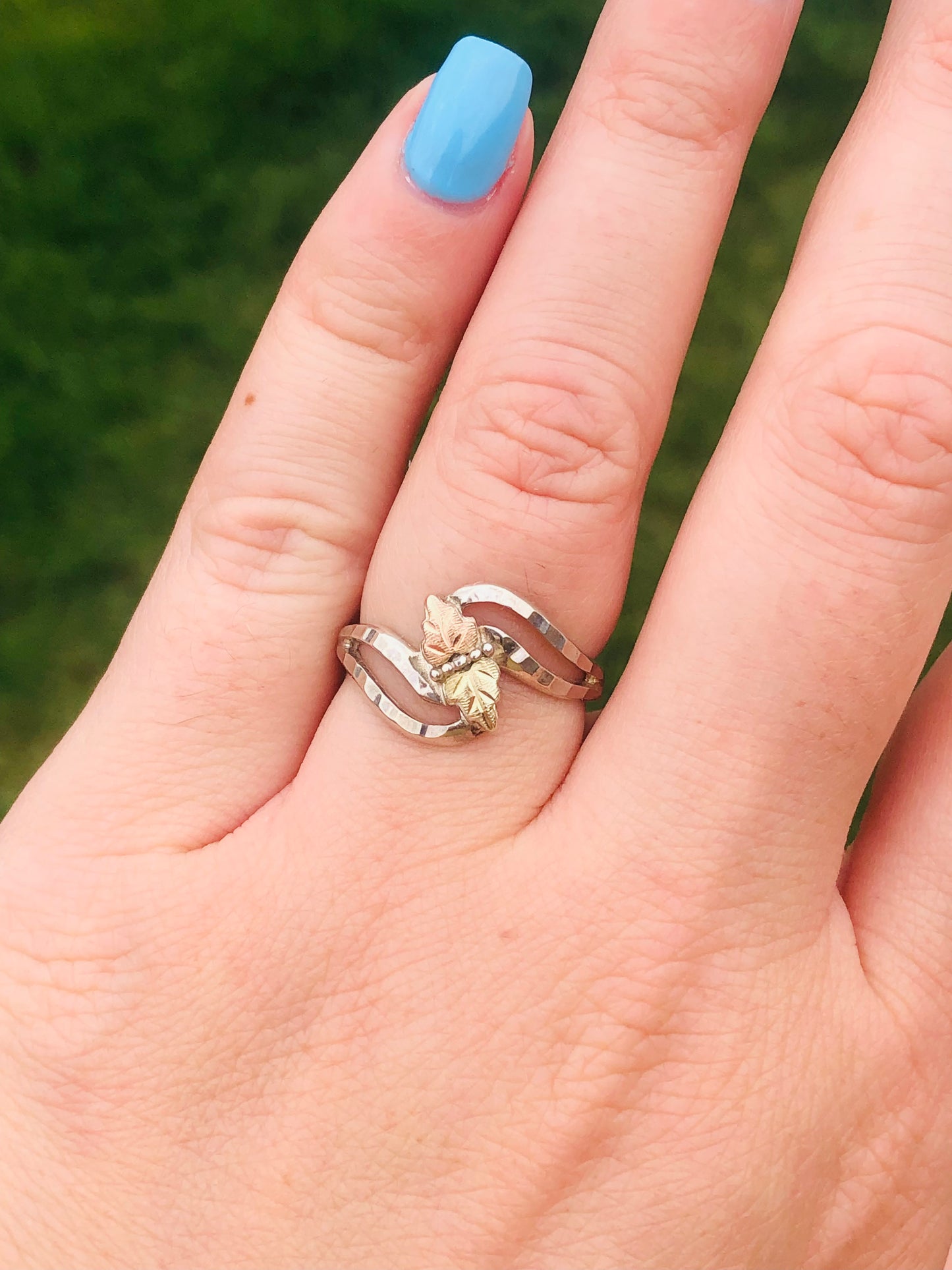 Yellow and Rose Gold Leaf Sterling Silver Ring