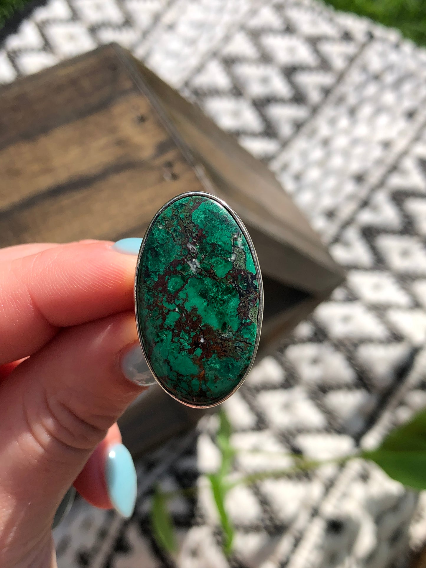 Silver Green Agate Ring