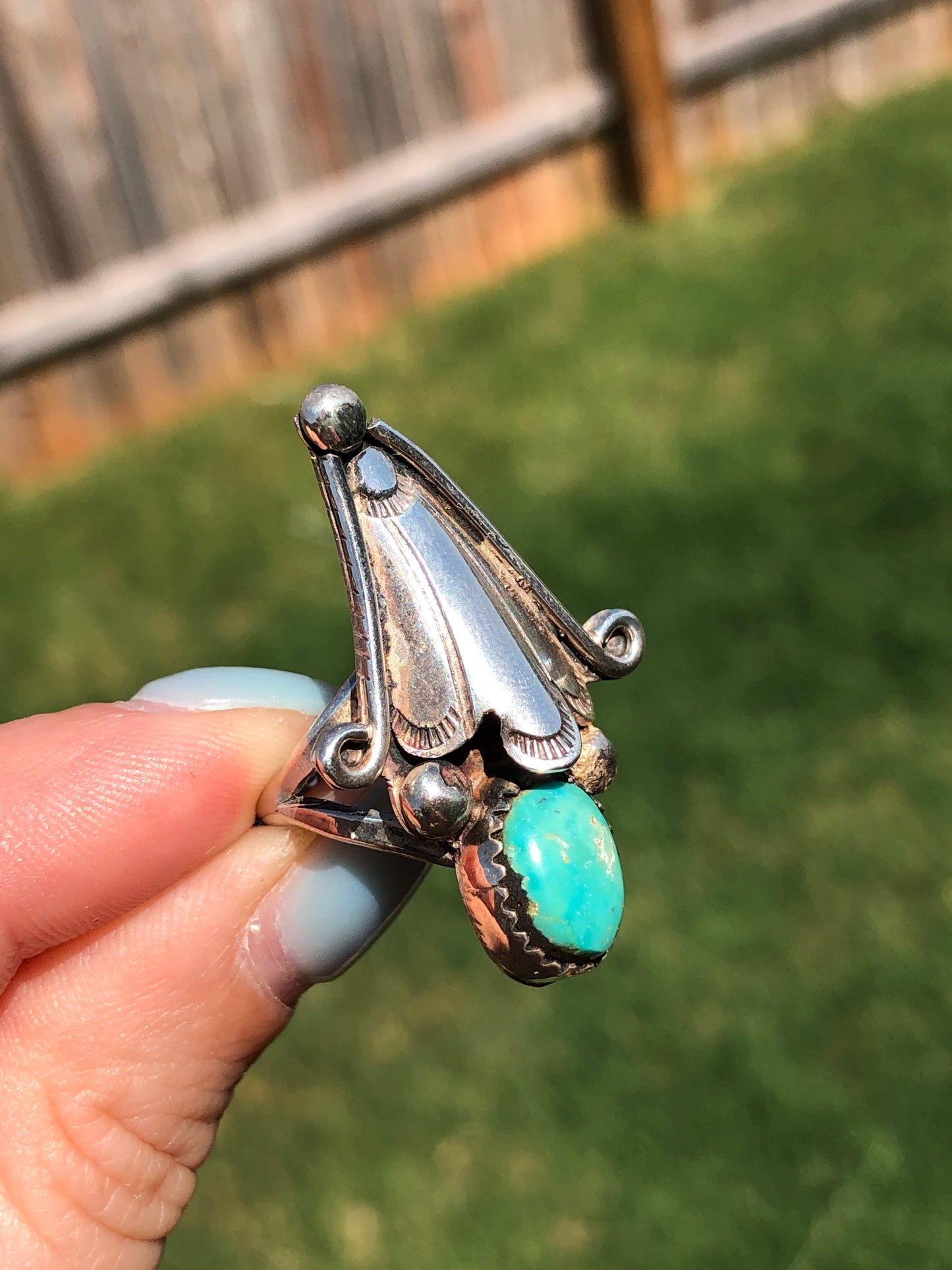 Large Vintage Sterling Silver Turquoise Ring