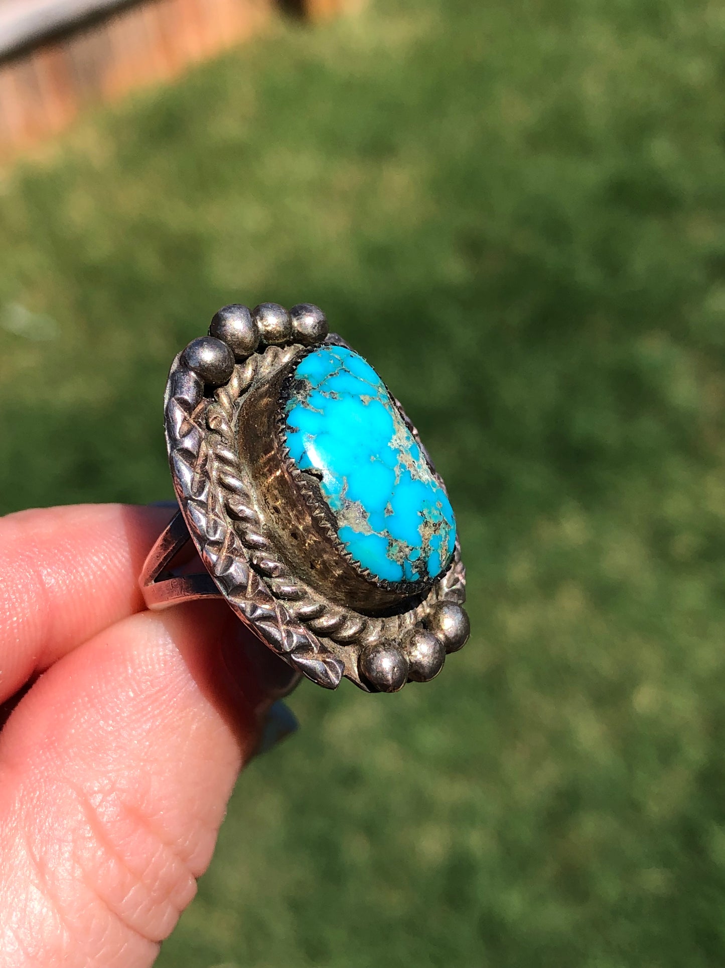 Old Pawn Large Vintage Sterling Turquoise Ring