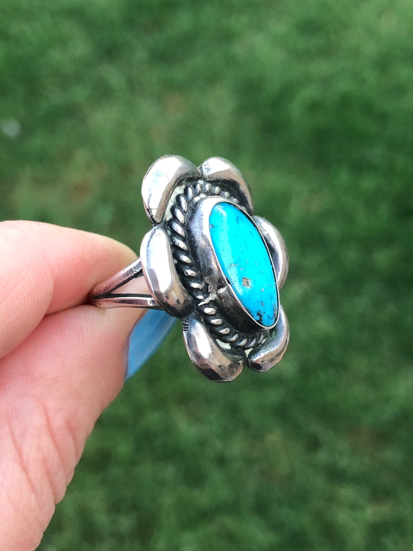 Vintage Sterling Silver Turquoise Flower Ring