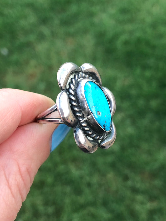 Vintage Sterling Silver Turquoise Flower Ring