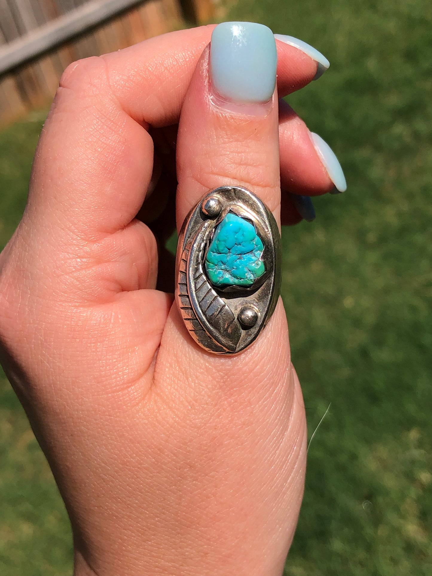 Large Vintage Sterling Silver Raw Turquoise Ring