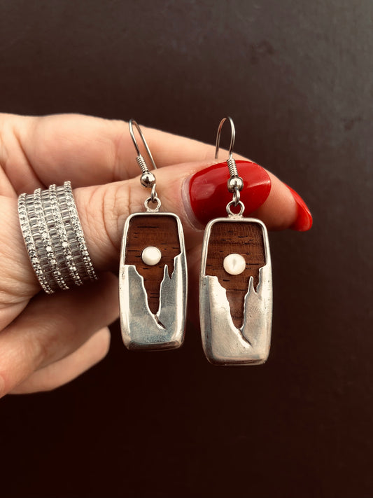 Sterling Wood and Mother of Pearl Earrings