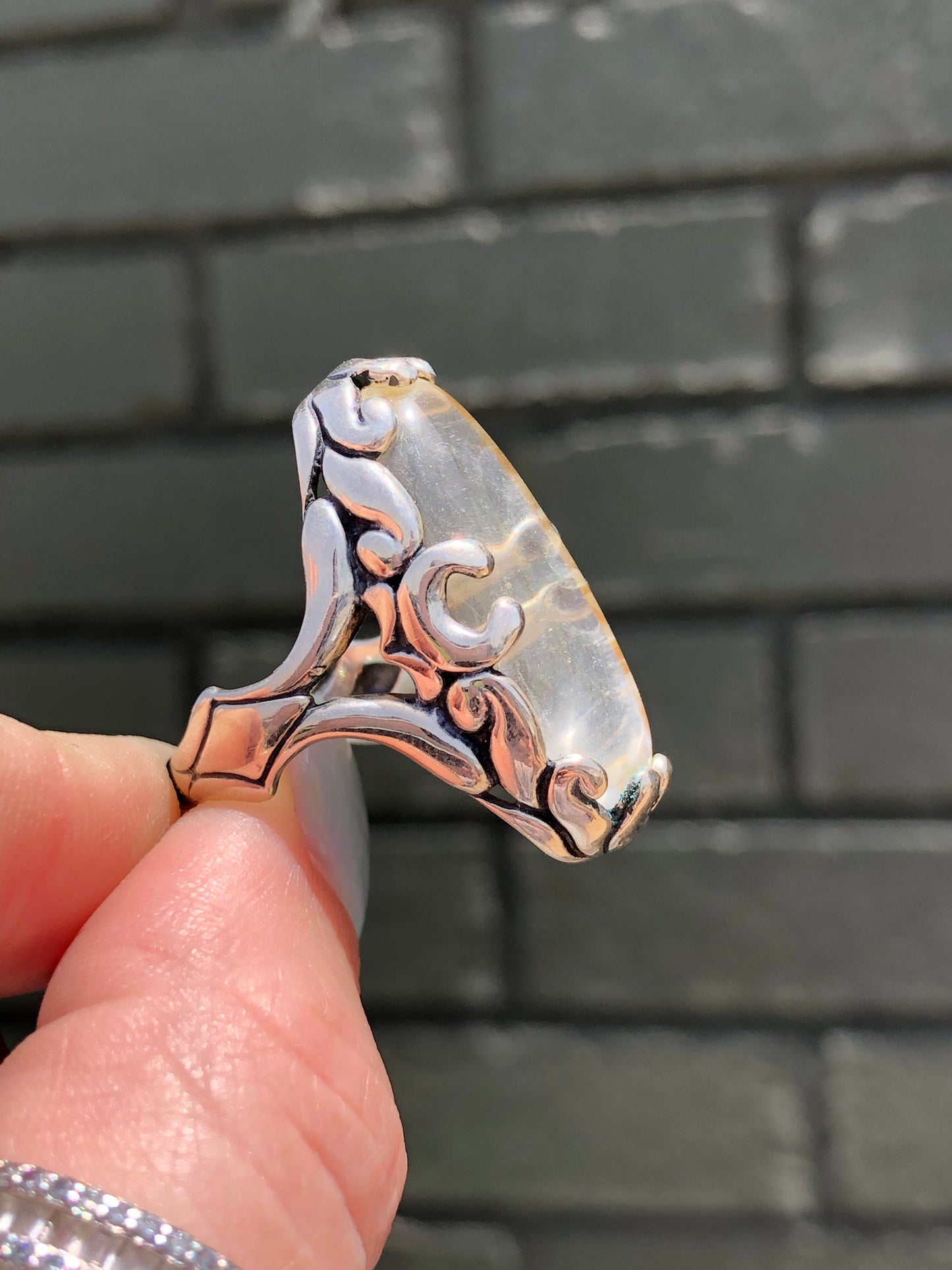 Vintage Sterling Silver Translucent Agate Ring