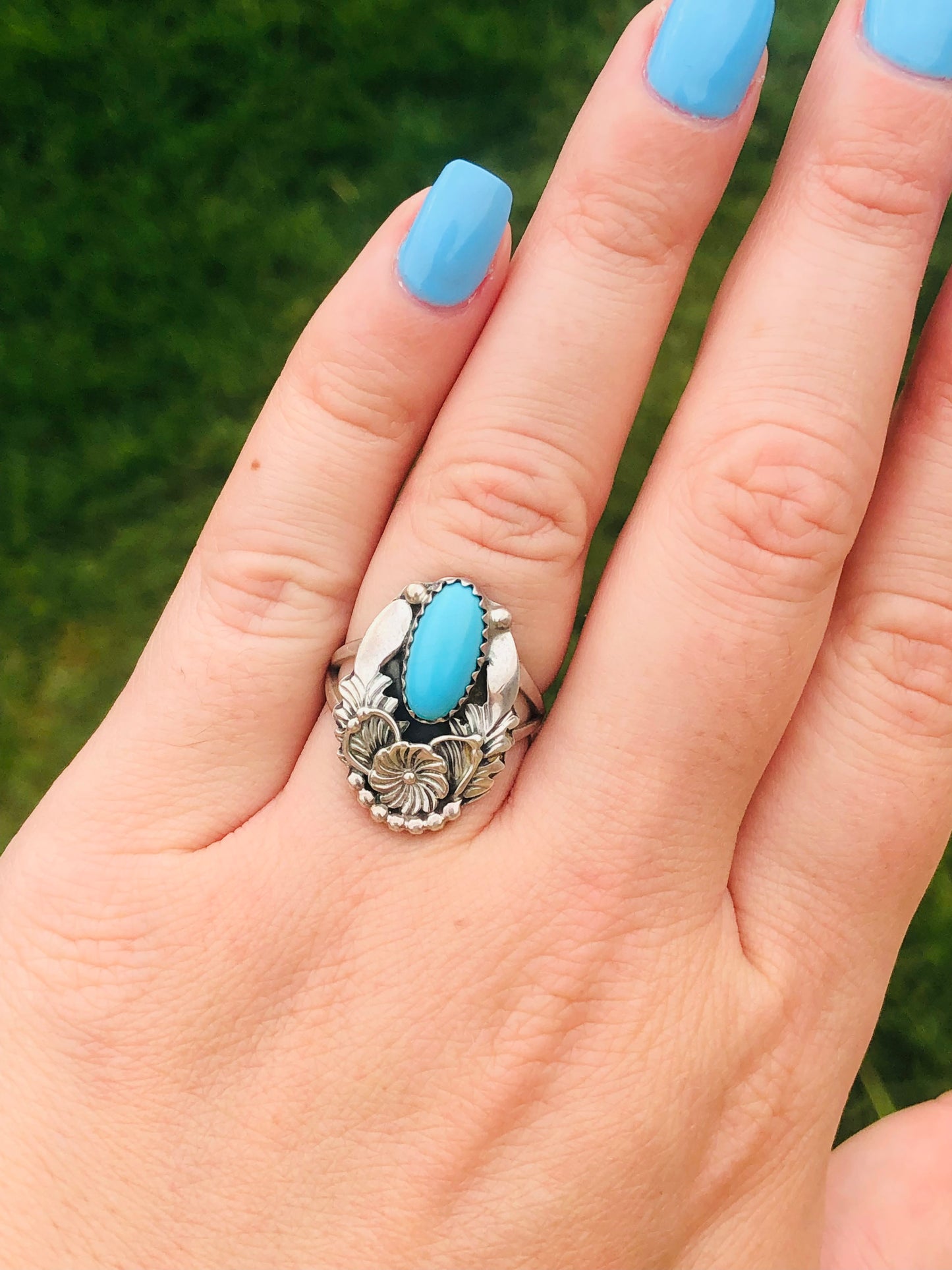 Vintage Sterling Silver Sleeping Beauty Turquoise Signed Ring