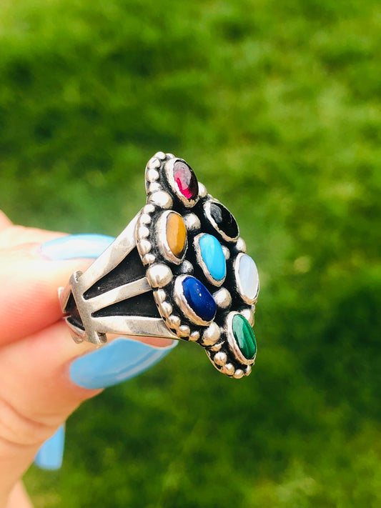 Awesome Vintage Sterling Silver Multi-Stone Ring