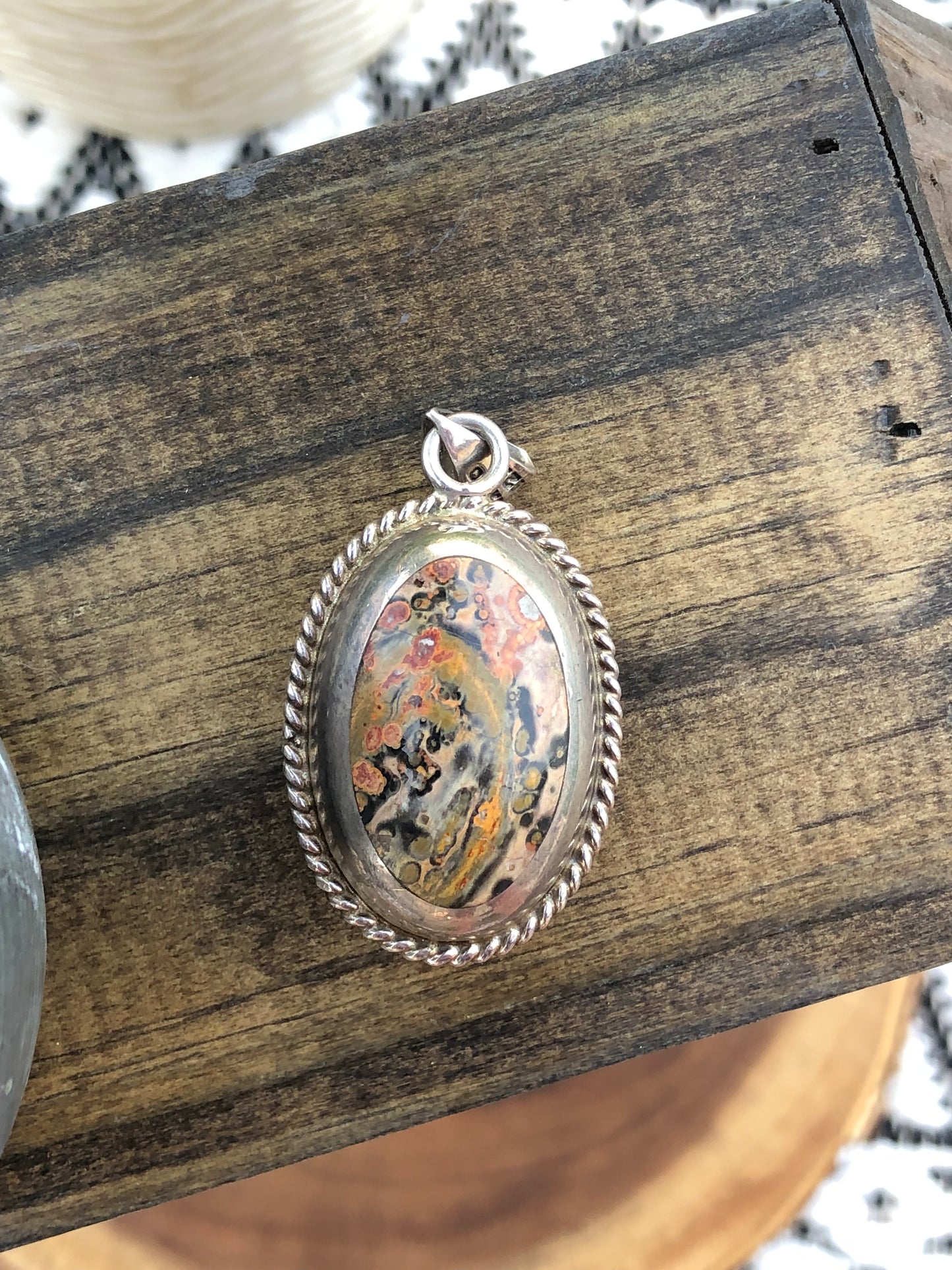 Sterling Double sided Leopard Jasper and Green Agate Pendant