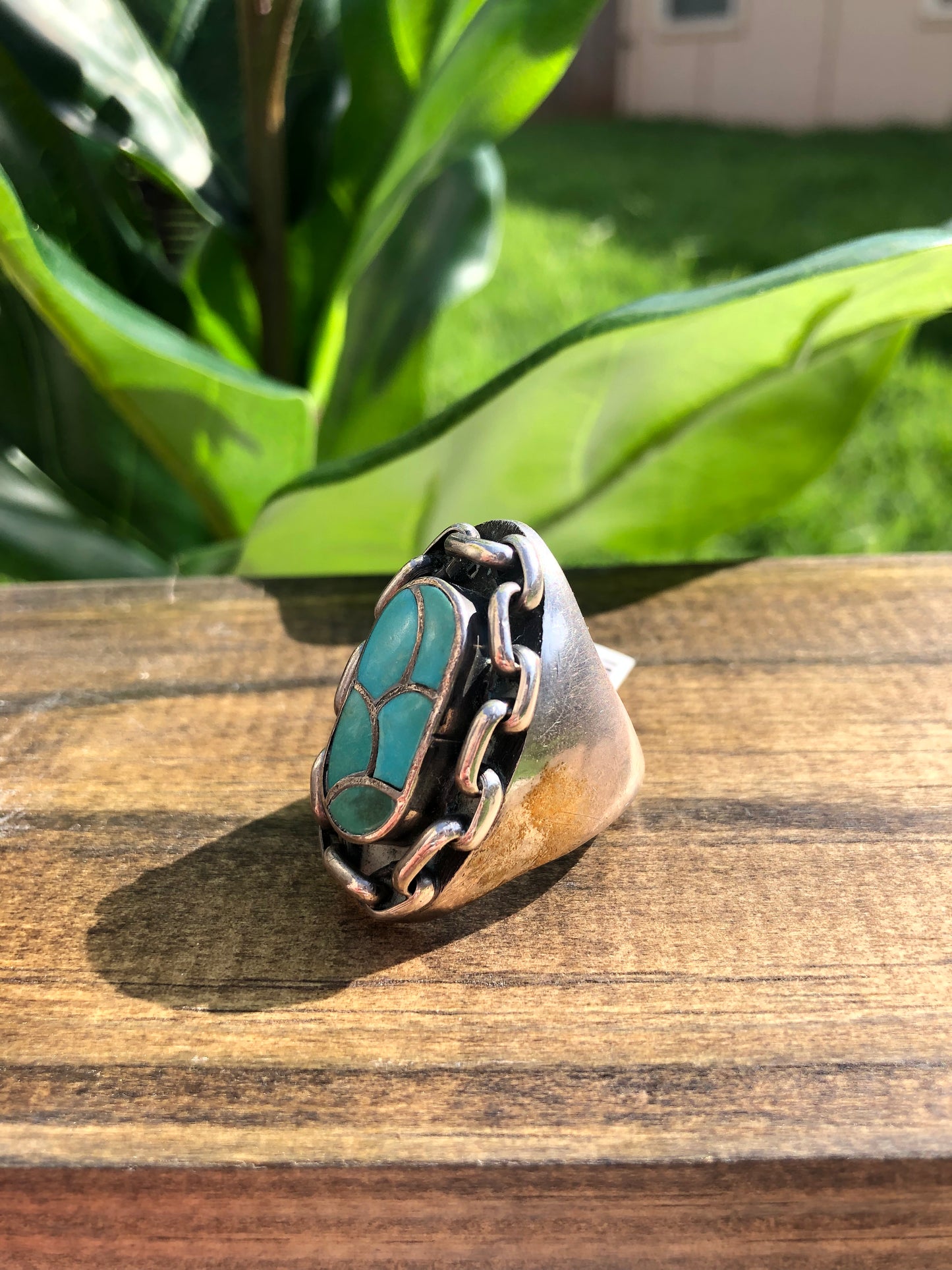 Sterling Turquoise Chain Link Ring