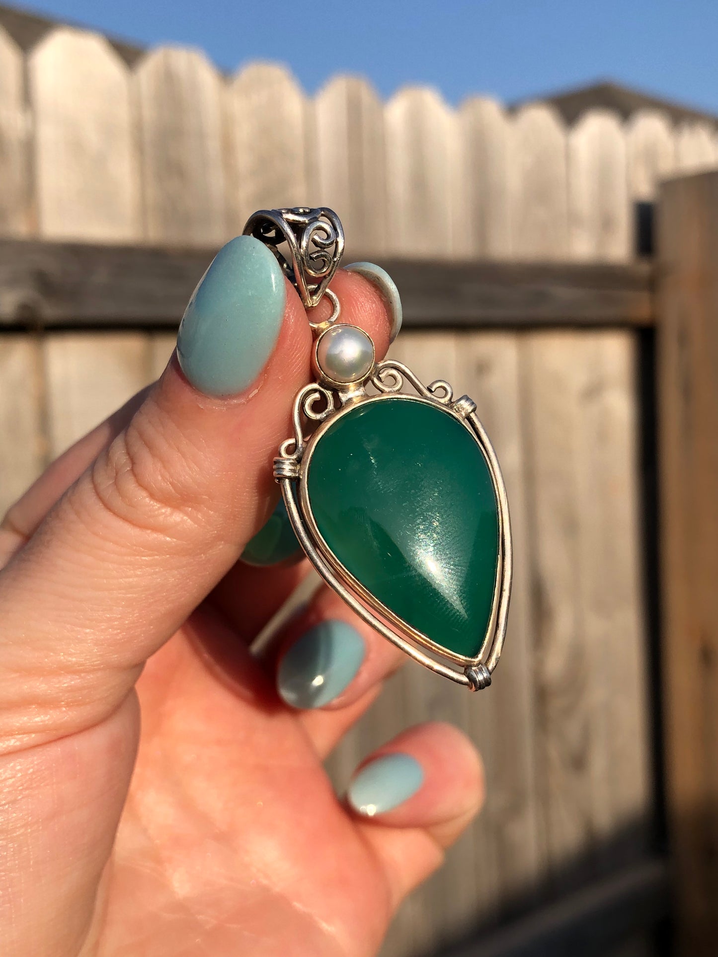 Vintage Sterling Jade and Pearl Pendant