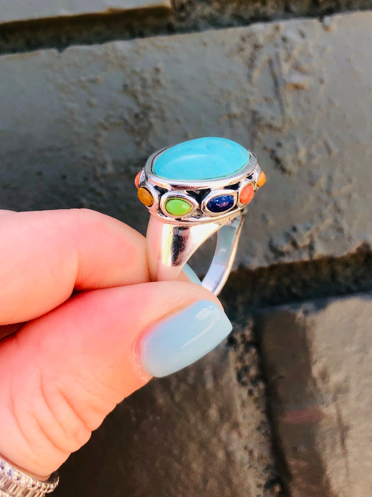 Santa Fe Sterling Multi Turquoise Stone Ring