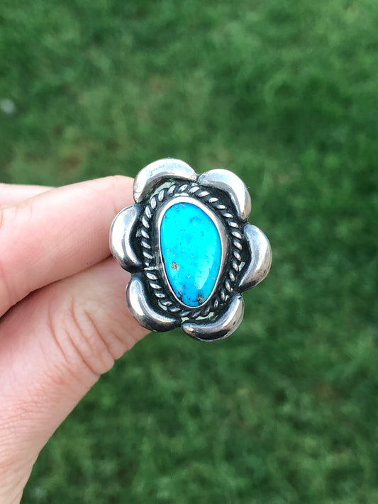 Vintage Sterling Silver Turquoise Flower Ring
