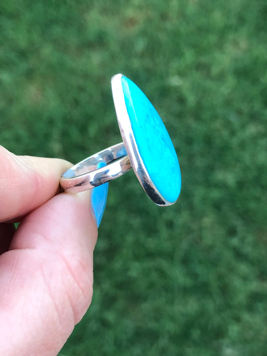 New Sterling Pear Turquoise Adjustable Ring