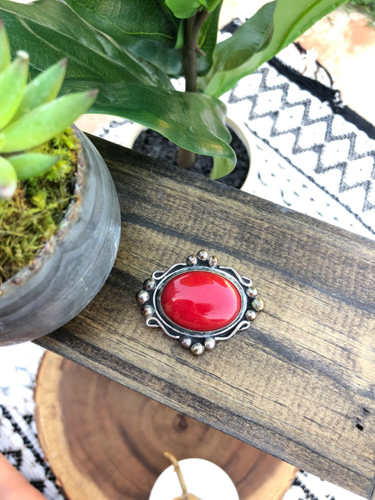 Vintage Sterling Red Agate Brooch signed by artist