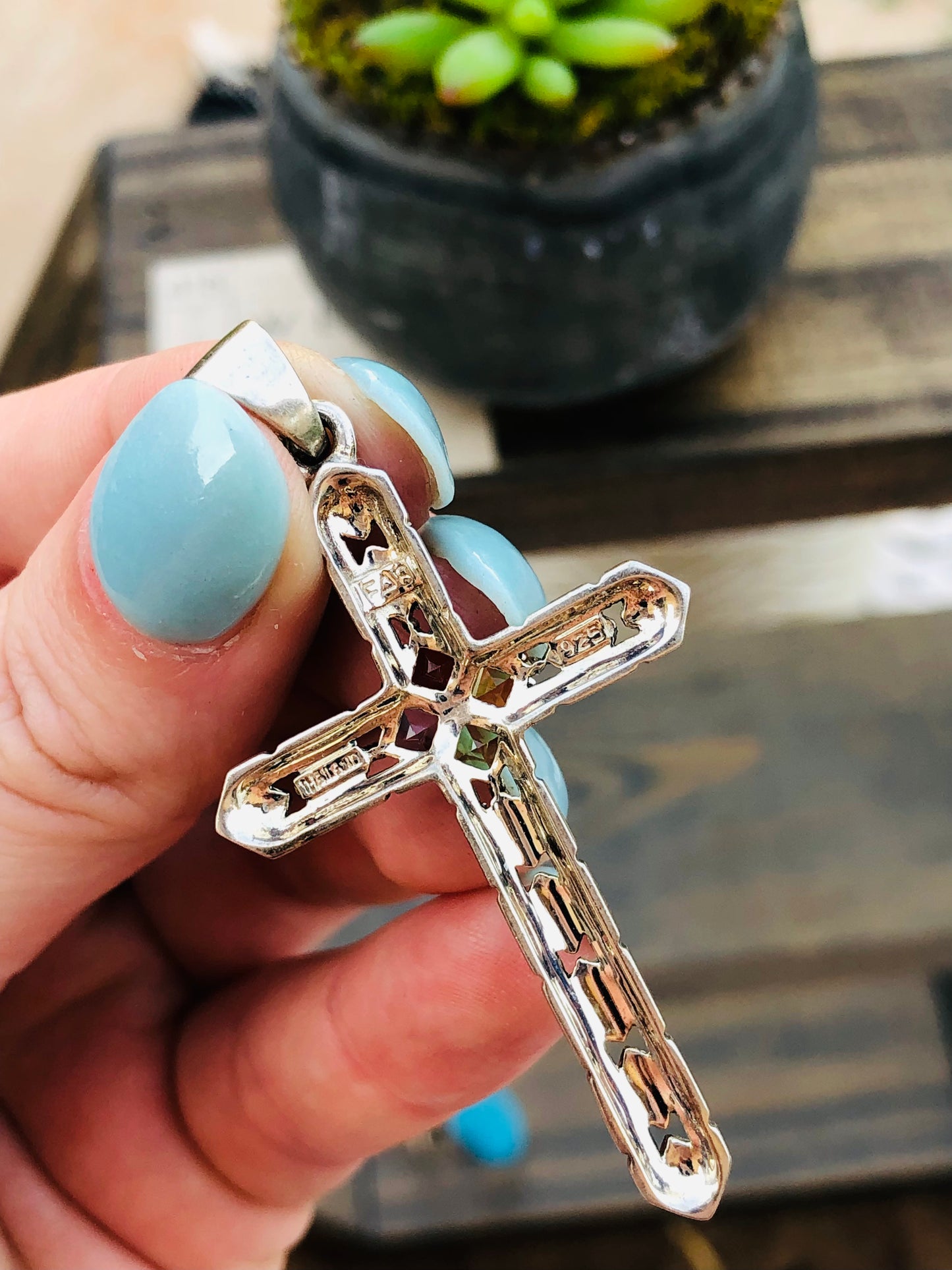 Sterling Cross Multi-Stone Pendant