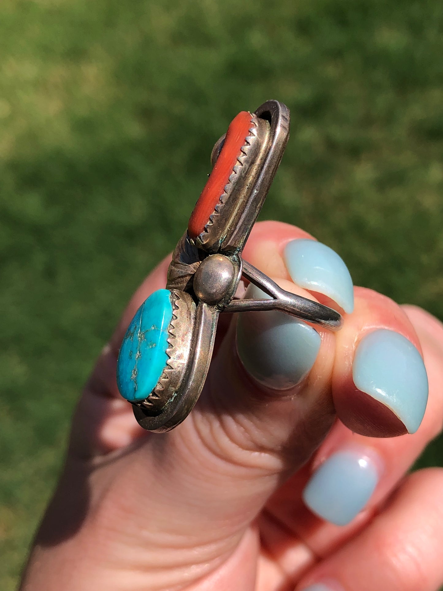 Old Pawn Sterling Large Turquoise Ring