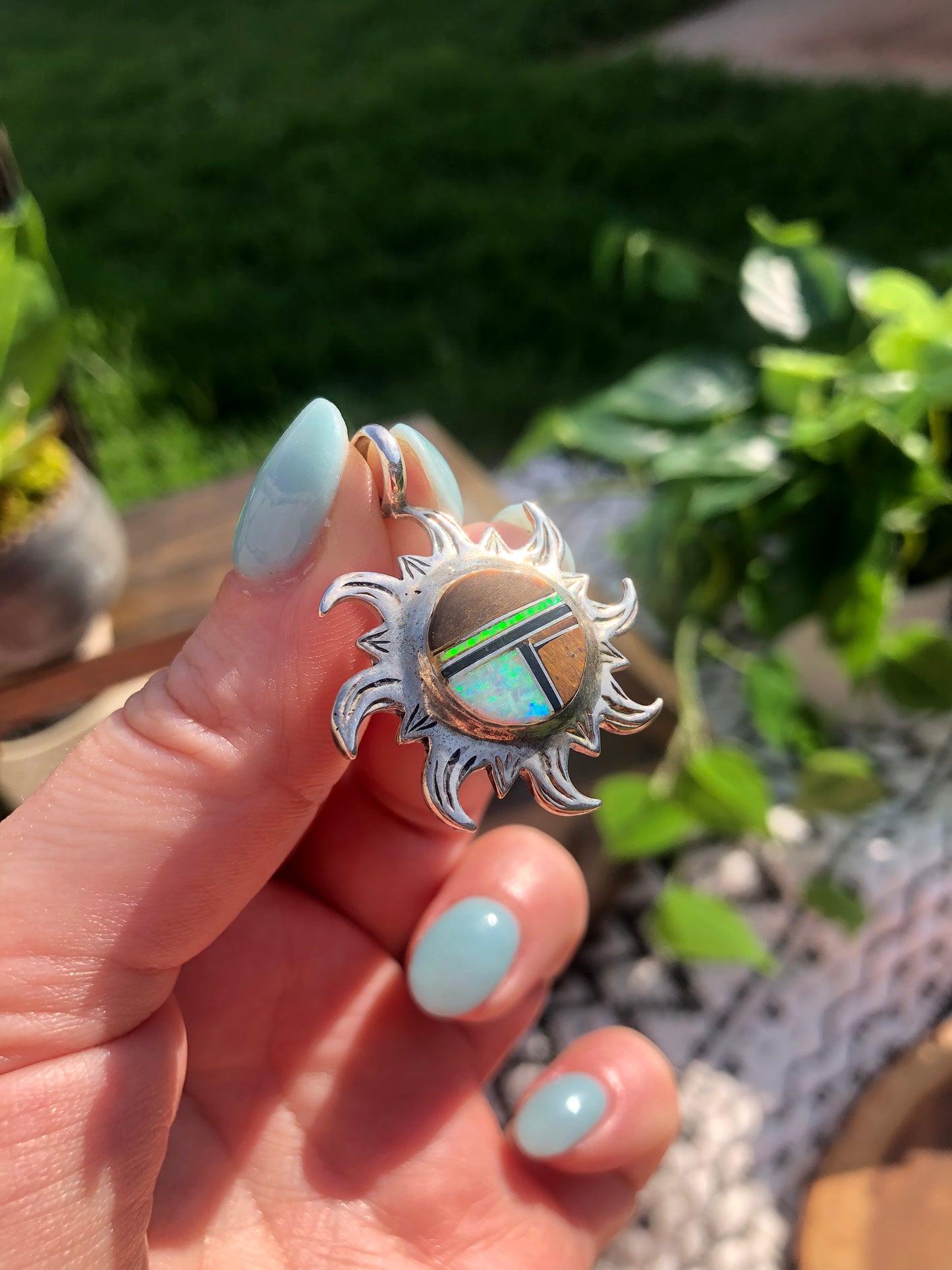 Sterling Opal + Tigerseye Sun Pendant