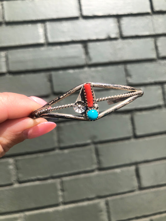 Sterling Turquoise & Coral Cuff Bracelet