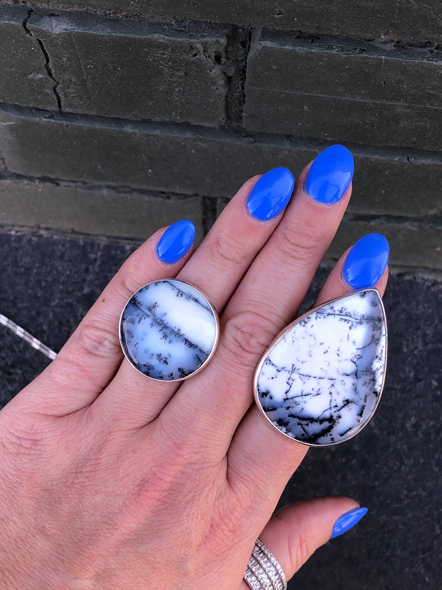 New Sterling Extra Large Dreamy Agate Adjustable Ring