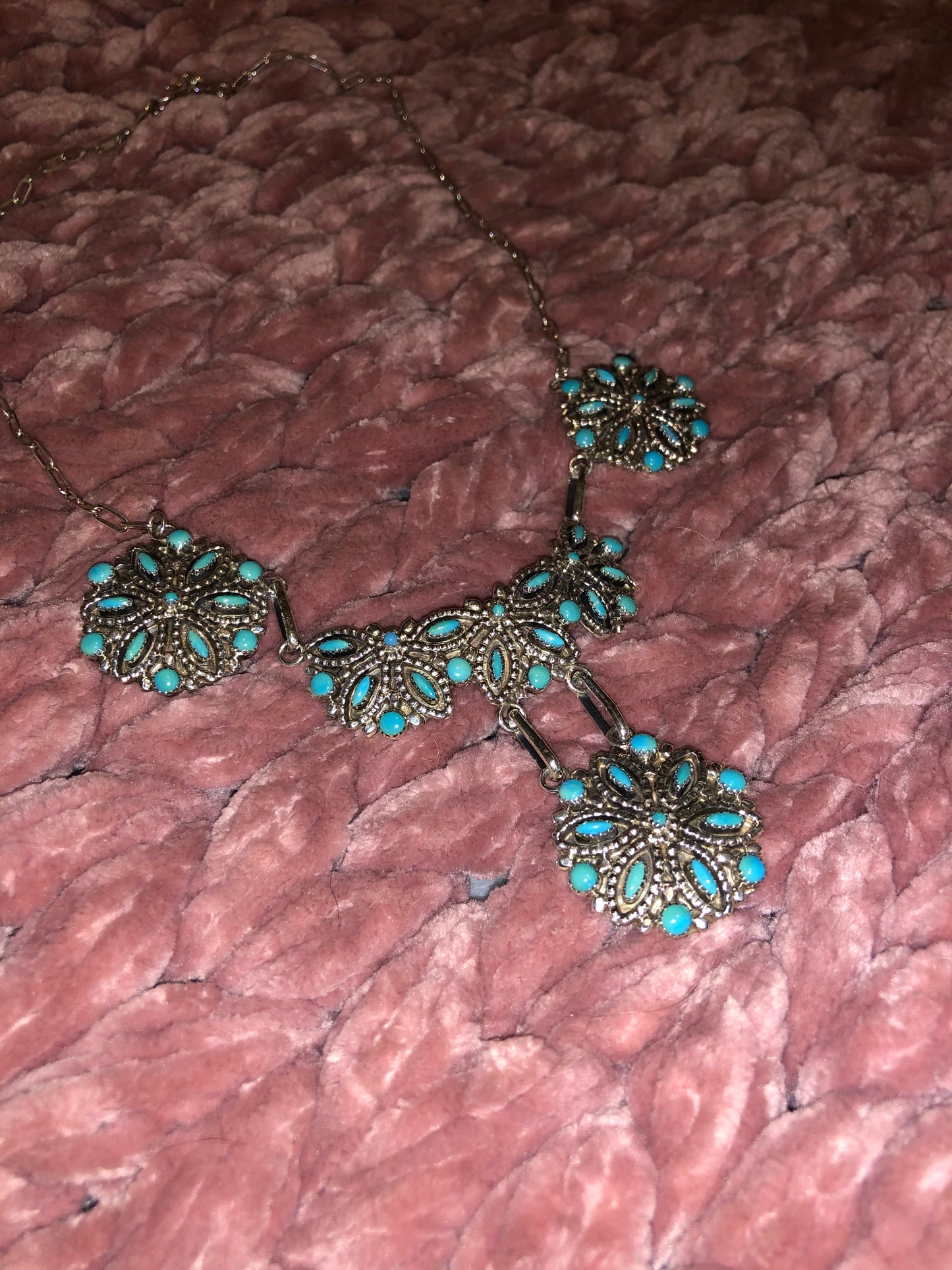 Sterling Zuni Turquoise Matching Necklace & Earring Set Signed by Artist