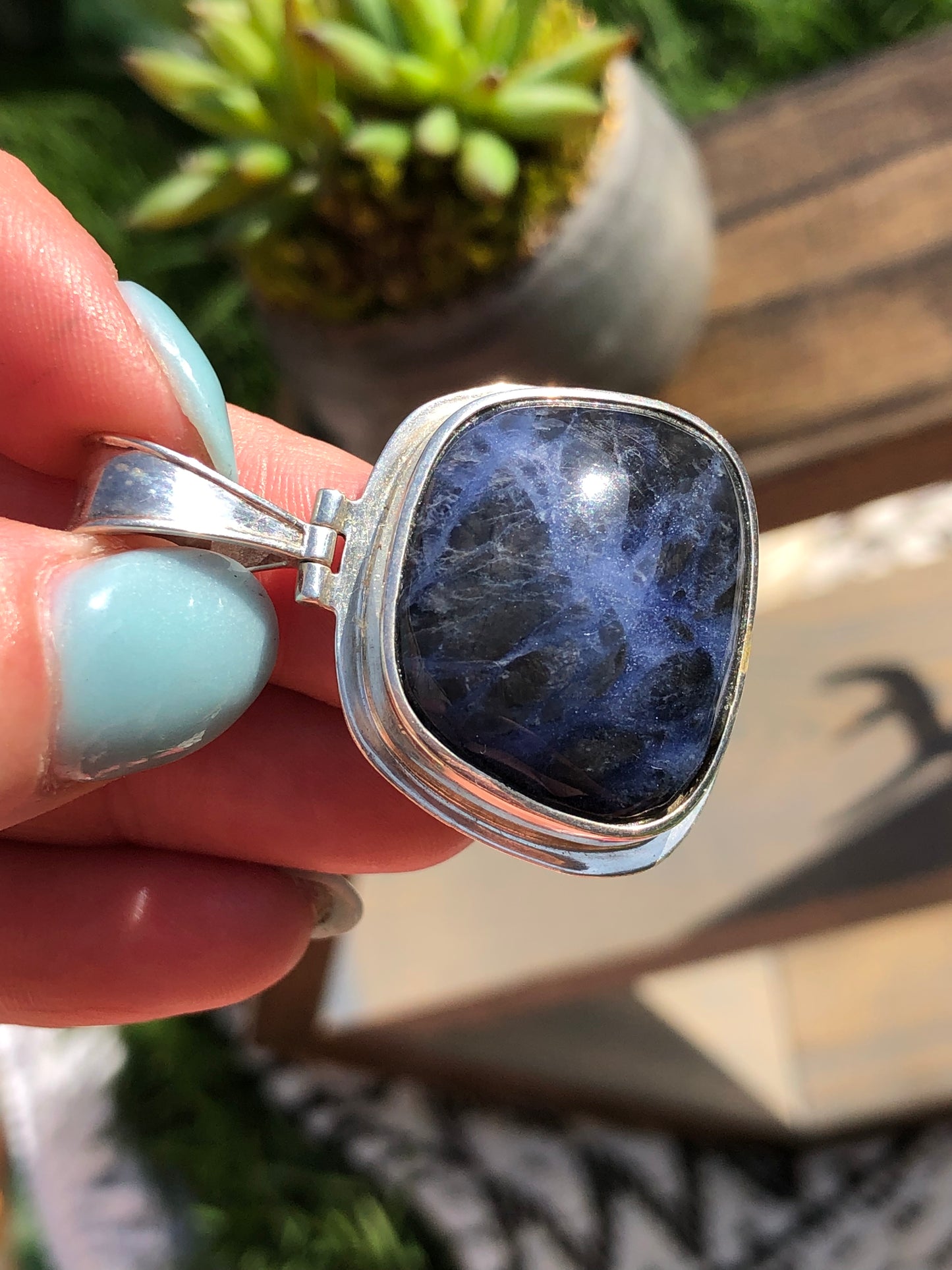 Sterling Blue Agate Pendant
